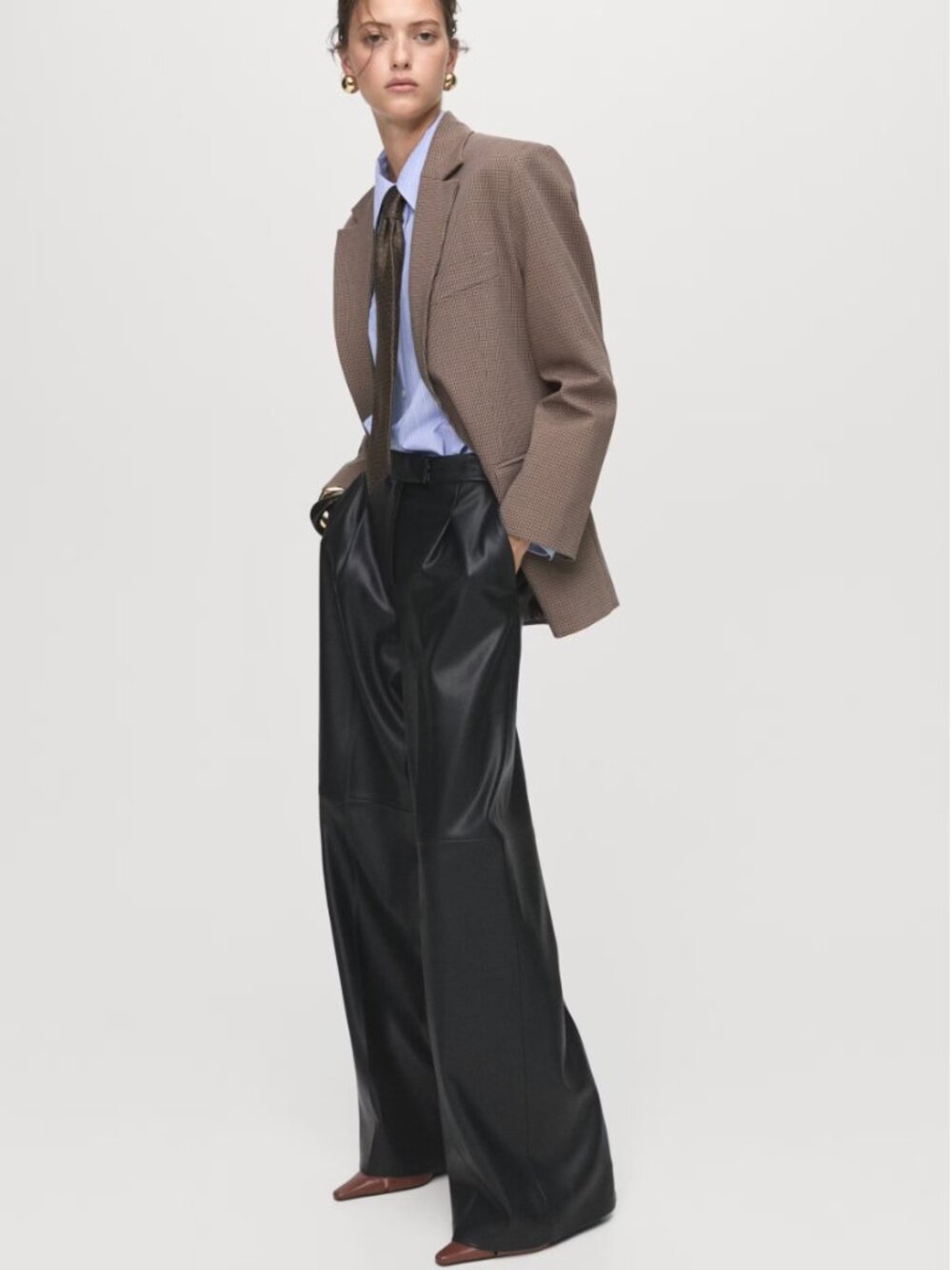 MANGO WIDE LEG FAUX LEATHER TROUSERS IN SIZE EU 36 / US 4
